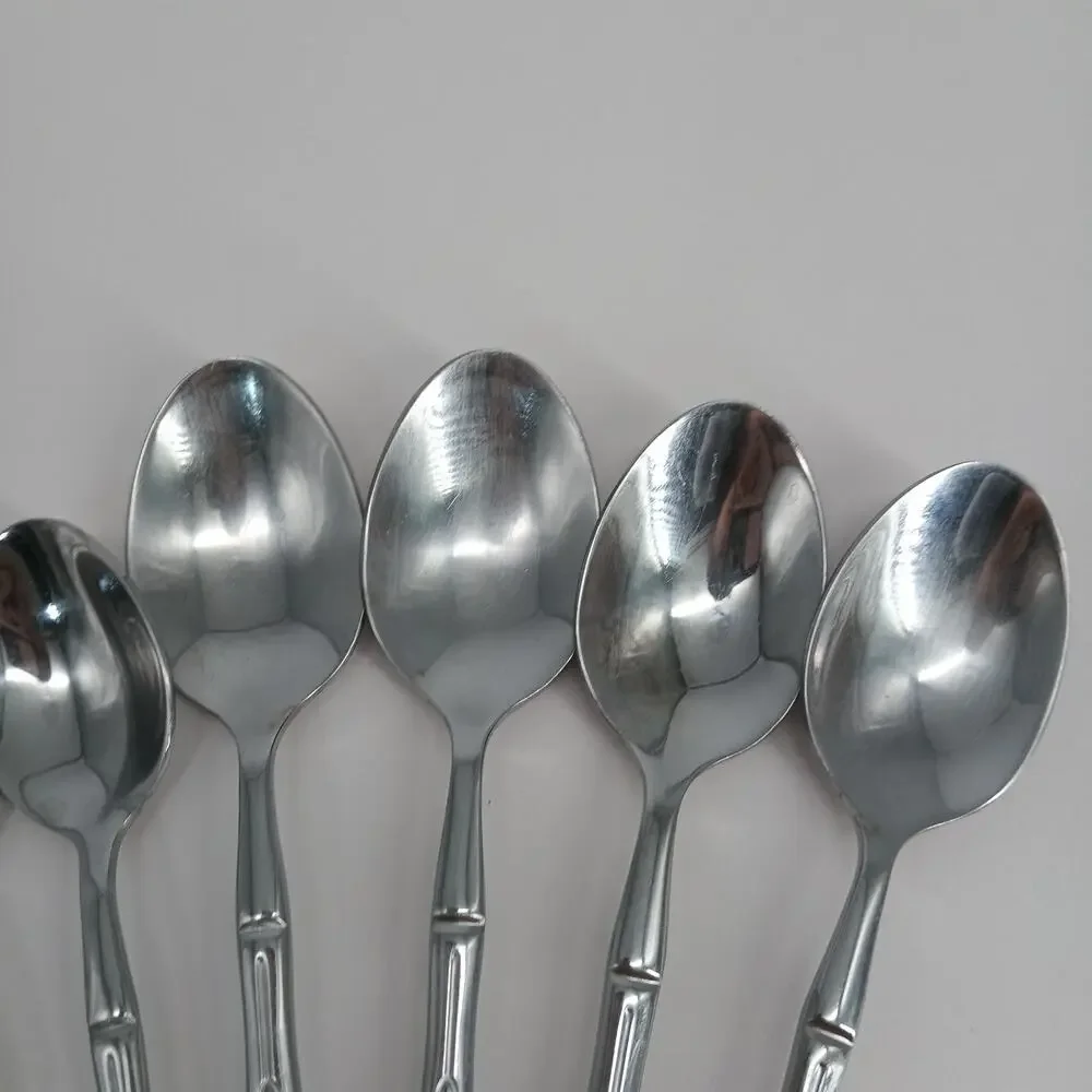 9X Spoons Flatasy Bamboo Stainless Flatware Silverware Table Teaspoon Butter Knv